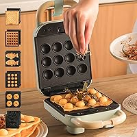 Vista 1 de Máquina de gofres individual 6 en 1, plancha para hacer gofres para la familia, máquina de gofres de 650 W con platos de cocción antiadherentes Verde