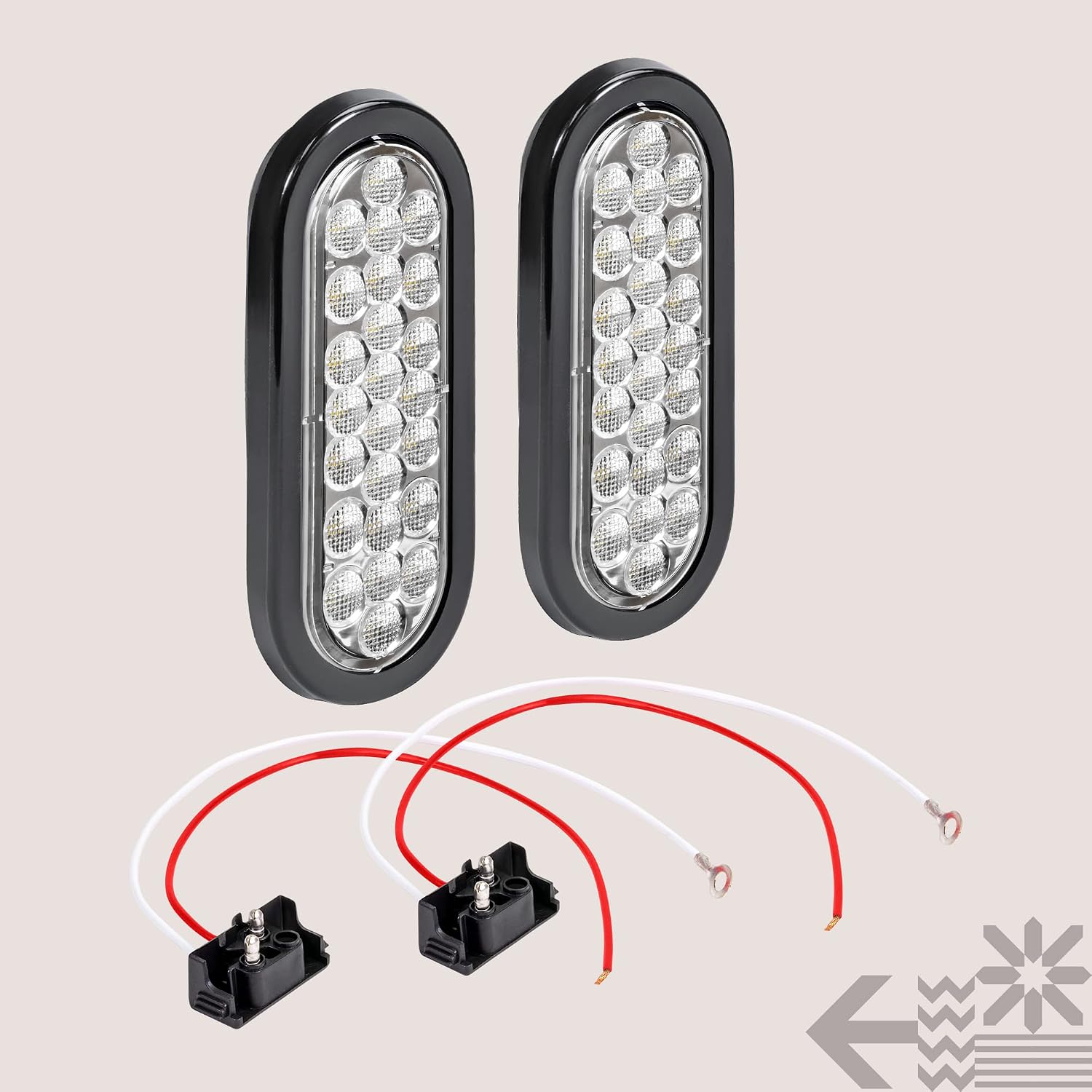 TRUE MODS 2pc 6" Clear White Oval LED Reverse Trailer Tail Light for Truck