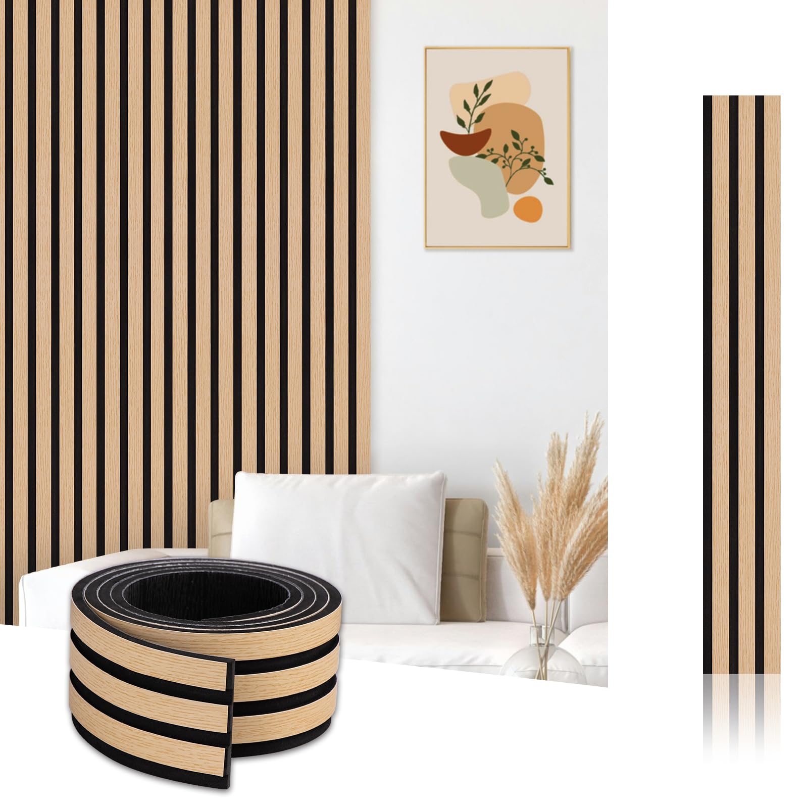 Paneles de pared de listones autoadhesivos, 4 rollos de paneles decorativos de pared para despegar y pegar, panel de madera 3D para paredes (2,5 metros/rollo)