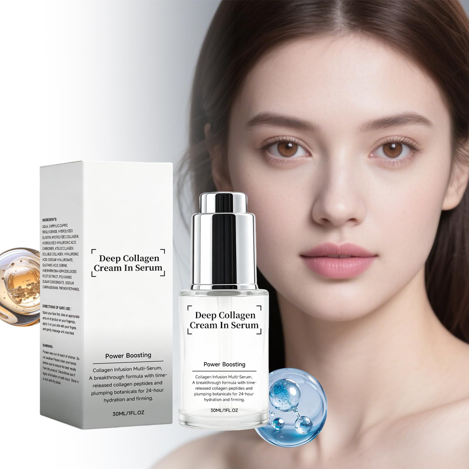collagene marino acido ialuronico siero idratante viso 30ml | Idratante, rassodante e riparatore, adatto a tutti i tipi di pelle, per l'uso mattina e sera.