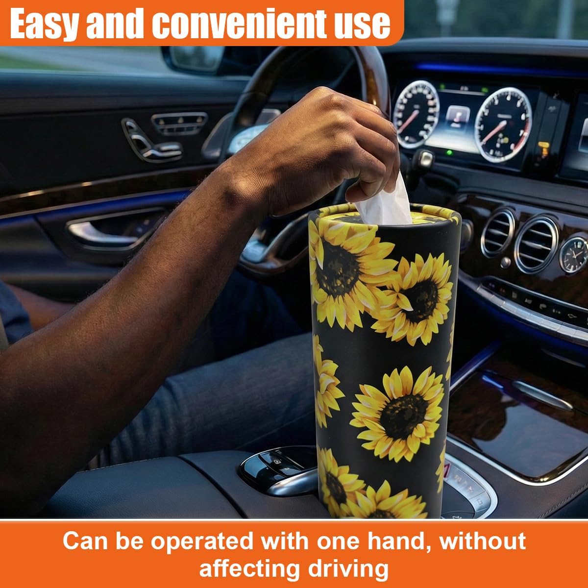 2PCS Car Tissue Holder for Automotive Cup Holder, Portable Cylinder Napkin Box for Vehicle Interior, Home and Office (Daisy) image 5