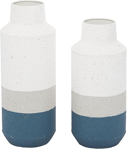 Miniatura 10 de Deco 79 Jarrones decorativos de metal con parte superior dorada, juego de 3 jarrones de flores para decoración del hogar de 27 pulgadas, 24