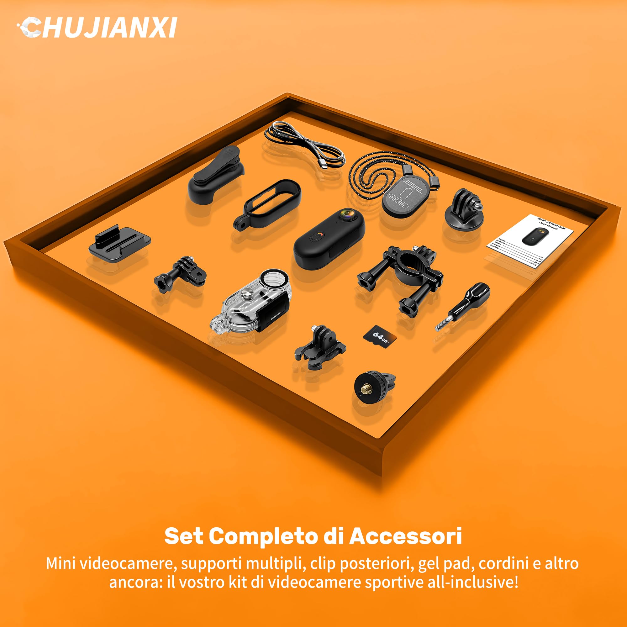 2026 nuovamente migliorata Action Cam 4K (64GB),Body Cam WiFi,Casco Cam Portatile,Fotocamera Indossabile per Casco,Videocamera da Pollice Sott'acqua 30 m,Bodycam POV per Moto Bici Sci Surf Alpinismo