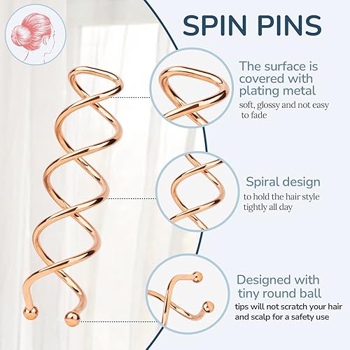 Miniatura 10 de FANDAMEI - 50 horquillas de pelo en espiral, puntas redondas antiarañazos, pasador de pelo de tornillo giratorio para mujer, estilo de moño de