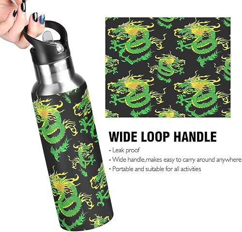 Miniatura 4 de Insulated Water Bottle 20 Oz, BPA-Free Sport Water Bottle Insulated for Gym Outdoor Travel School, Green Dragon Black
