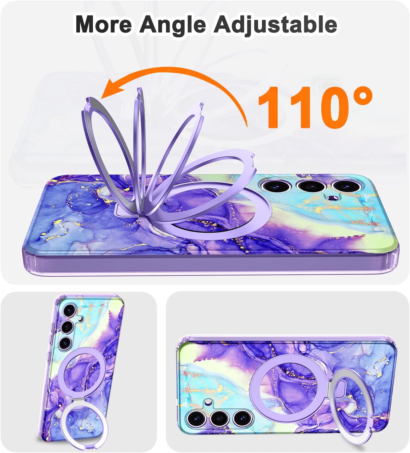 Magnetic for Samsung Galaxy S25 Case with Invisible Ring Stand [Compatible with MagSafe], Full Body Rugged Slim Women Men Girl Shockproof Marble Pattern Design Case,Cobalt Violet
