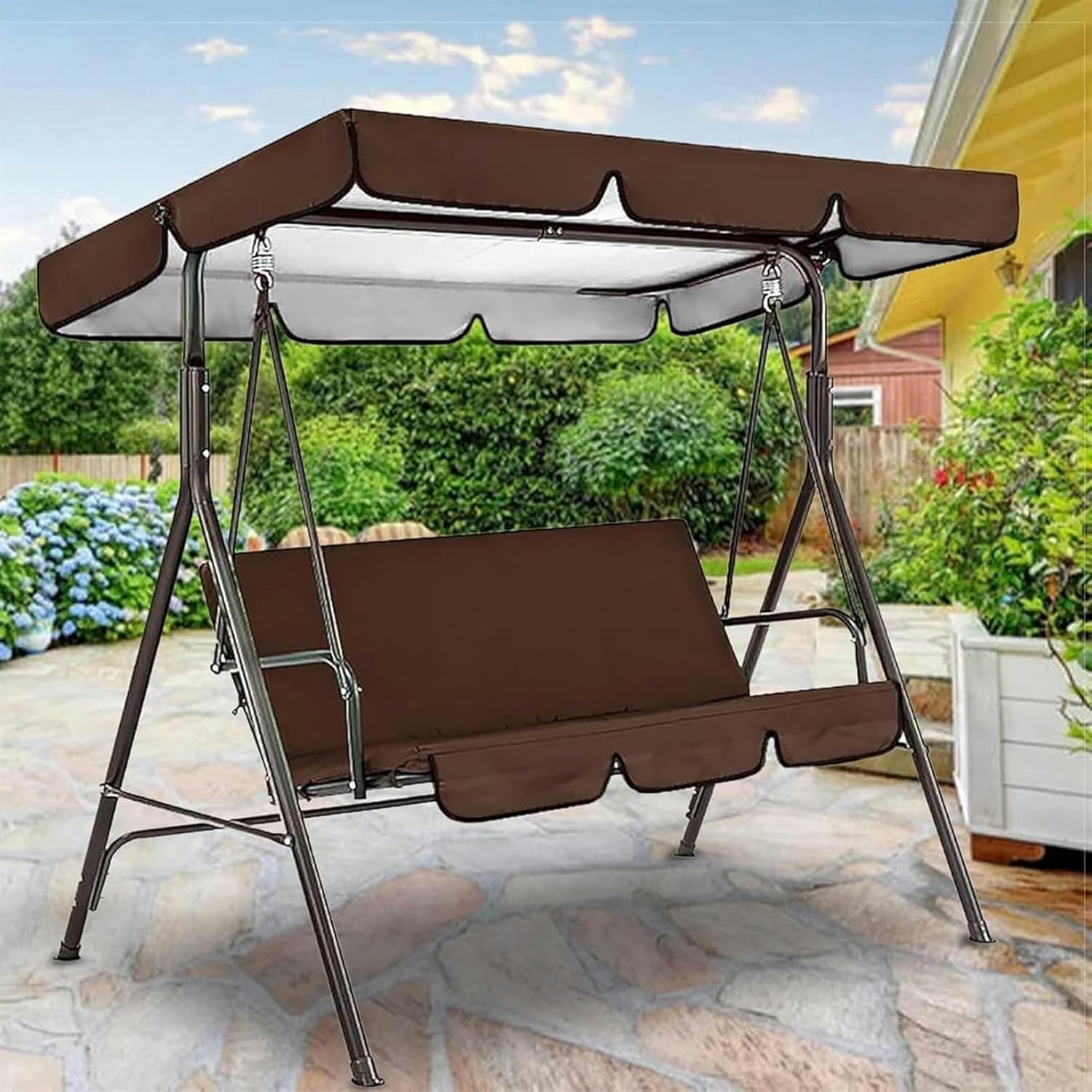 Swing Canopy Replacement, Durable Porch Swing Canopy Replacement Patio Swing Cover, Weather Waterproof Anti-UV Swing Top Cover, for Porch, Garden, Courtyard, Poolside, Lawn, Deck(Black,190*120*15 cm)