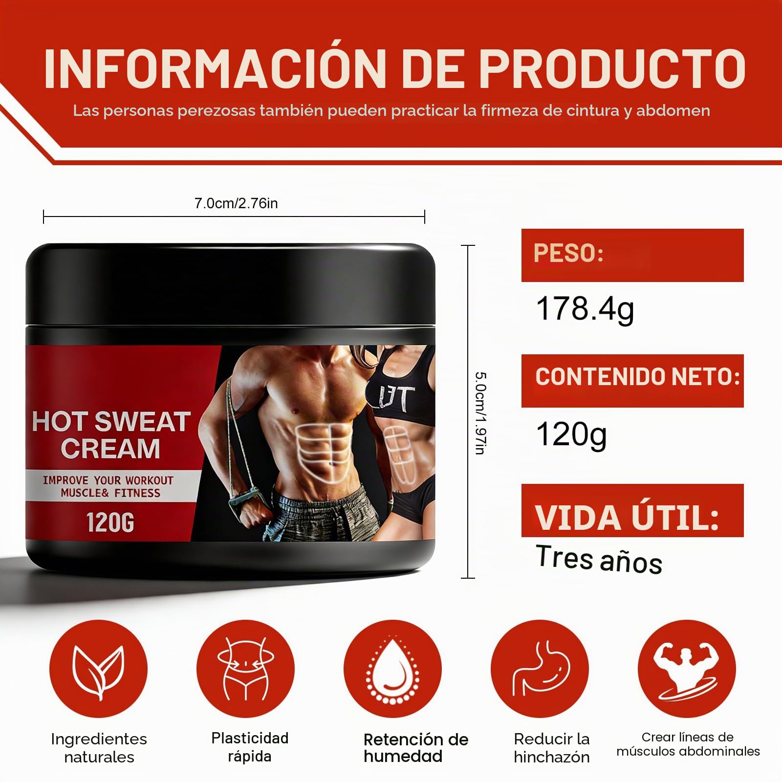 Crema abdominal de 120 g, Crema Quema Grasa Abdominal,Crema de masaje moldeadora corporal para adelgazar la cintura, Abdomen y Gluteos,Hot Cream