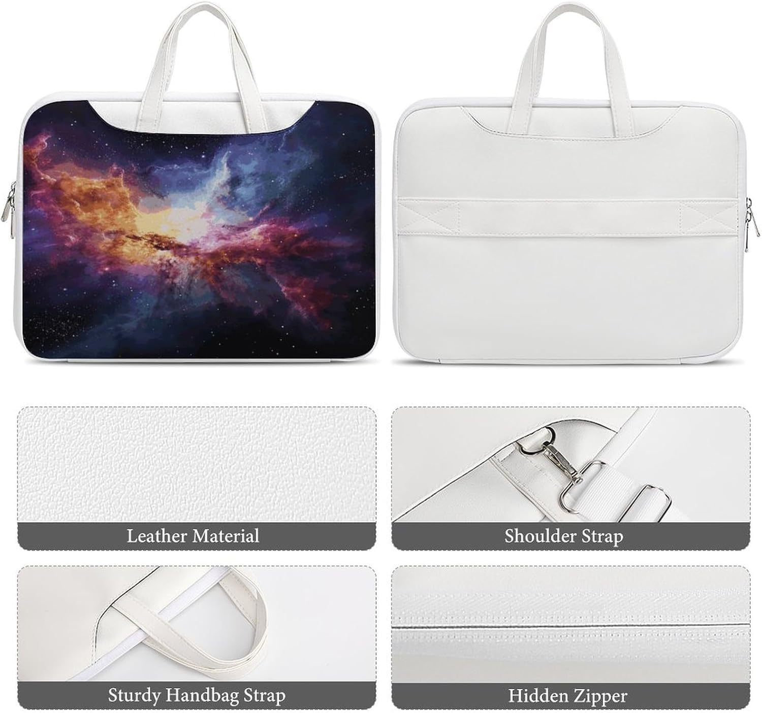 Nebula And Galaxy in The Universe 37x28cm White-style Laptop Bag Leather Tablet Computer Briefcase Large Capacity Work Business Tote Bags for Office