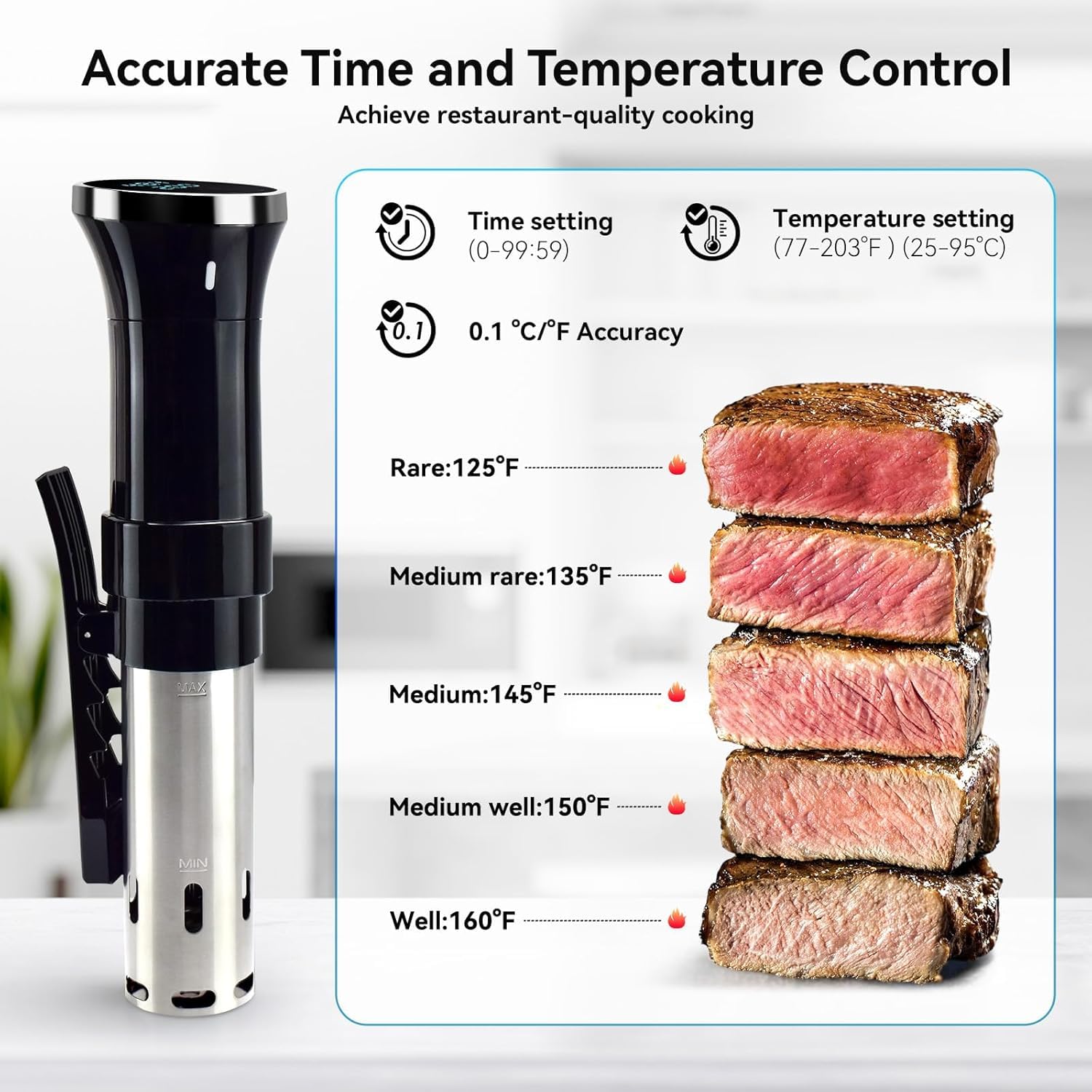 Cocina Sous Vide, circulador de inmersión de 1100 W para máquina Sous Vide, con pantalla táctil, control preciso de temperatura, cocina de precisión, perfecta para comidas tiernas y jugosas