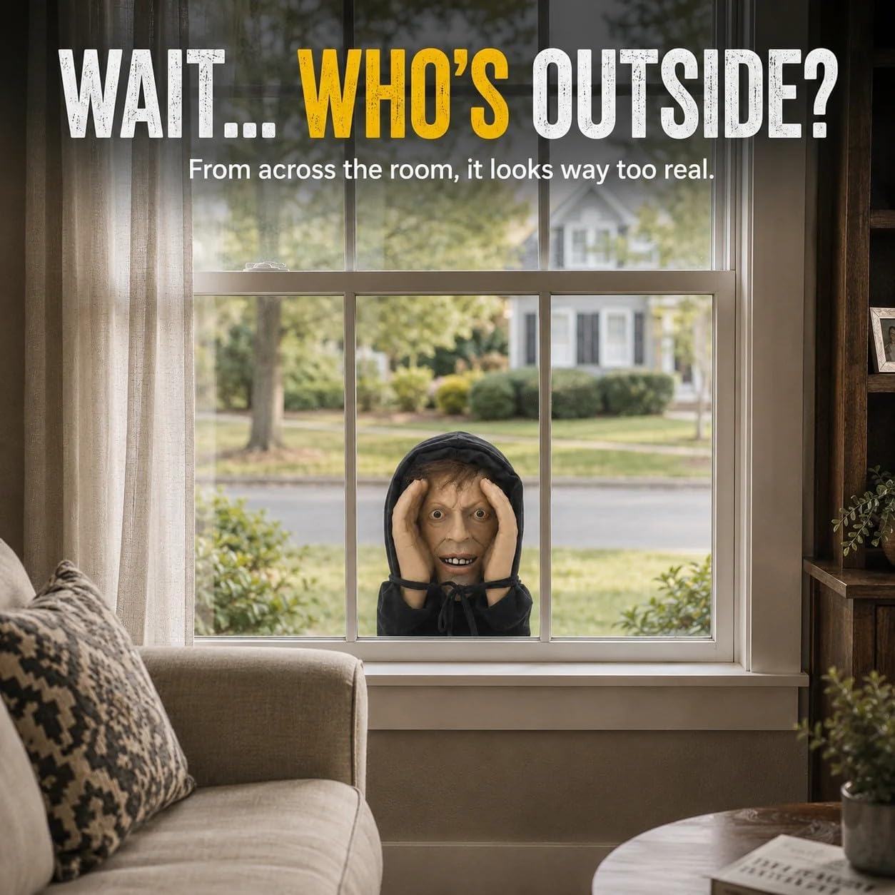 Creepy Window Prank Mask – Realistic Halloween Scare Prop, Indoor and Outdoor Window Hanging Mask for Spooky House Party Scares, Tricks, and Laughs, Novelty Décor image 4