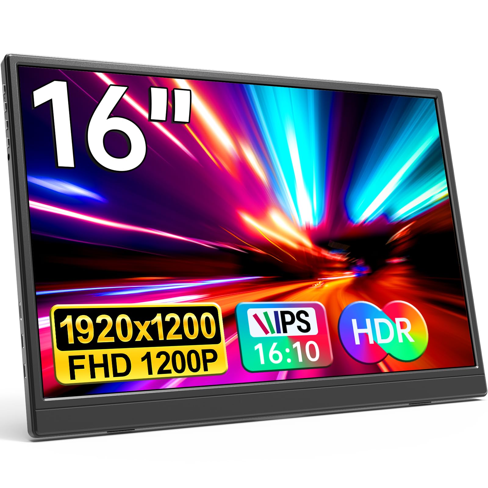 Portable Monitor 16 0inch FHD 1920 1200P USB C HDMI Ultra-Slim IPS Travel Display Speakers HDR Plug Play