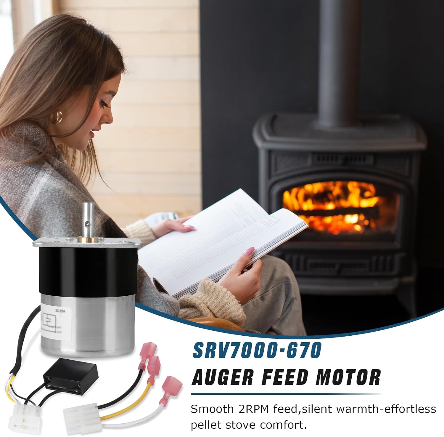 2RPM SRV7000-670 Auger Feed Motor Replacement for Pelpro Pellet Stoves PP130 PP150 PP60 PP70 PPC90 TSC90 Pleasant Hearth Pellet Stoves PH35PS PH50CABPS PH50PS PHC90 Quadrafire Outfitter I II