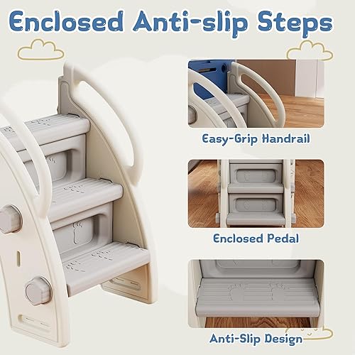 Miniatura 5 de Tobogán para niños pequeños, columpio y tobogán para niños pequeños de 1 a 3 años, juego interior y exterior para niños pequeños con aro de Columpio