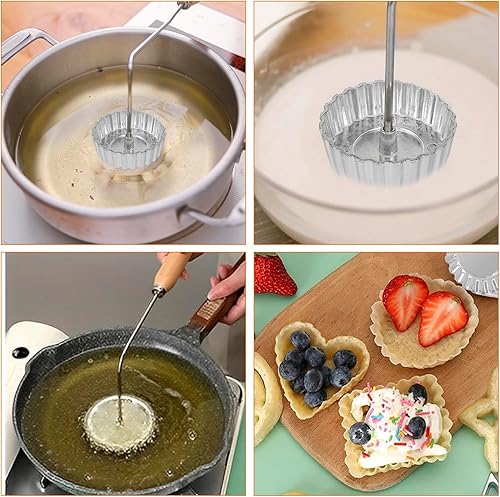 Miniatura 10 de Molde para bunuelos con mango de madera, molde de aluminio para hacer galletas, fabricante de rosetas desmontables, juego de hierro timbal rosetón,