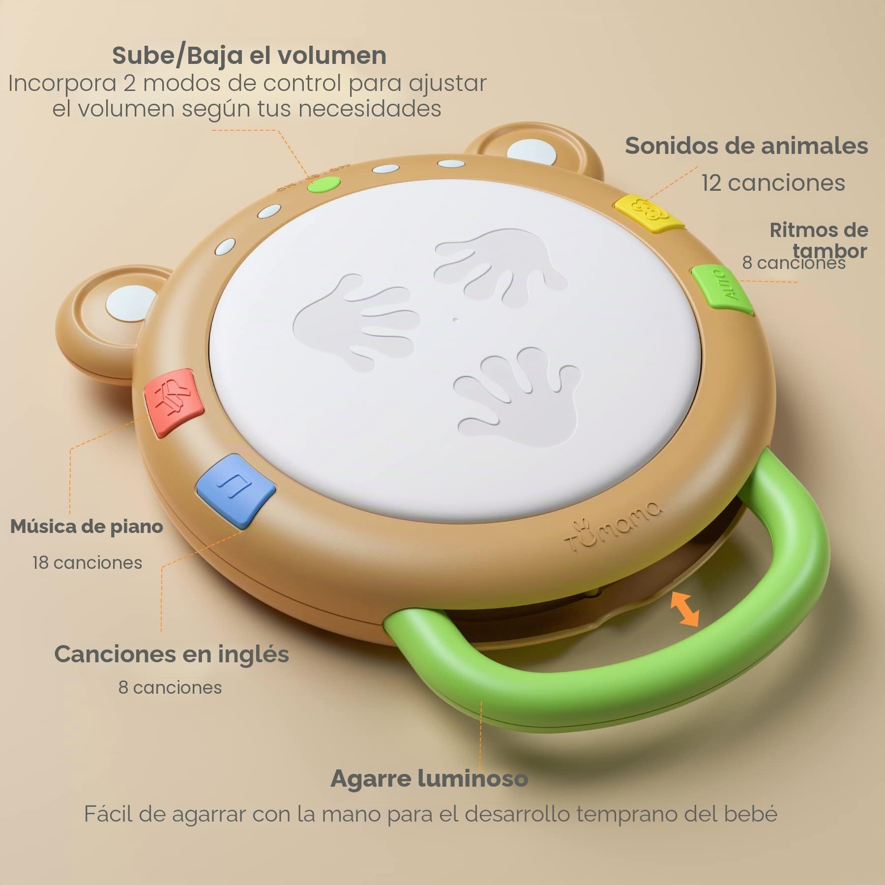 TUMAMA KIDS Juguetes Electrónicos Musicales para Bebés, Educación Temprana, Tambor Iluminado, Instrumentos Musicales para Bebés, Juguete Sensorial para Bebés, Juguetes Musicales