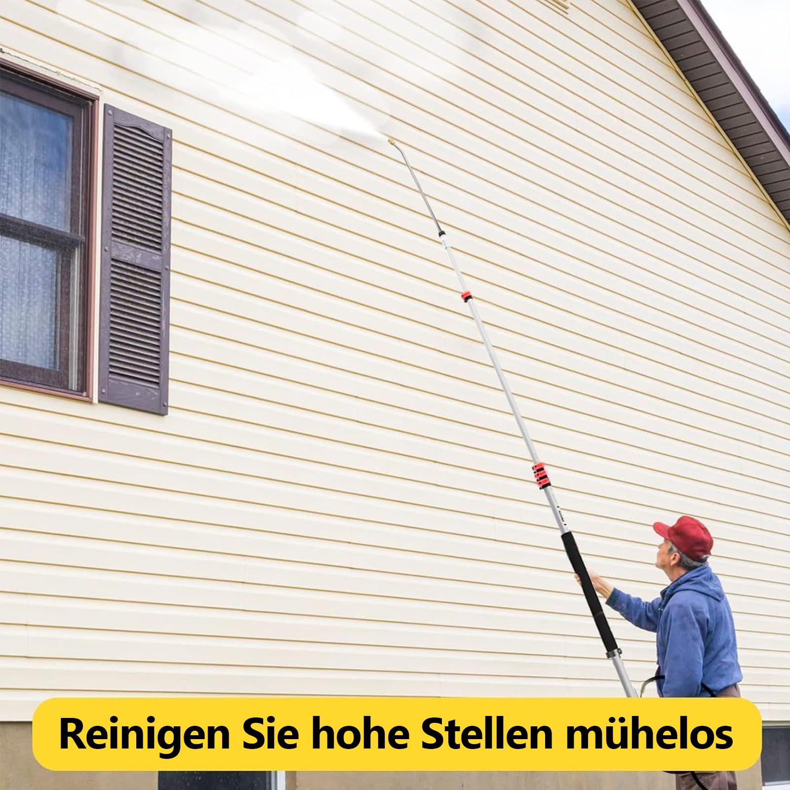 Tubo de extensión telescópico de 24 pies con cabezal de cepillo, 2 tubos de extensión de limpiador de alta presión, accesorio de limpieza de canalones, 7 boquillas de pulverización, cinturón de