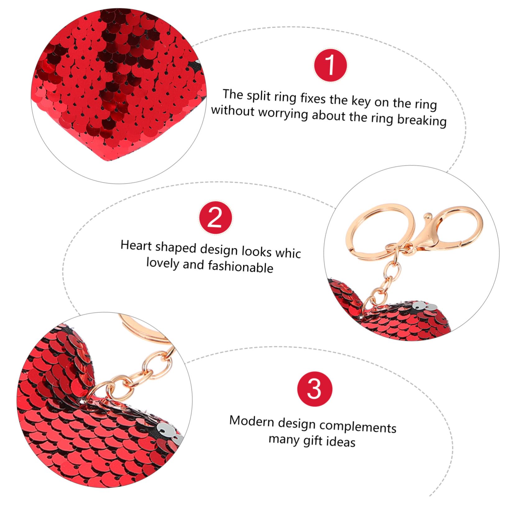 TOYANDONA Portachiavi Forma di Cuore Paillettes Scintillanti Rosse, 24 Pezzi in Lega e Plastica, Portachiavi per Uso Quotidiano e Chiavi Auto, Regalo Originale per San