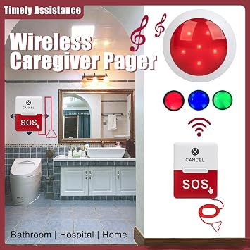 Disabled Toilet Alarm Kit (1 SOS Pull Bell+1 Receiver)| Audible-Visual Alert,1.5m Red Emergency Pull Cord | Accessible Toilet Emergency Call |For Care Home,Hospital,Hotel,School,Shopping Centre