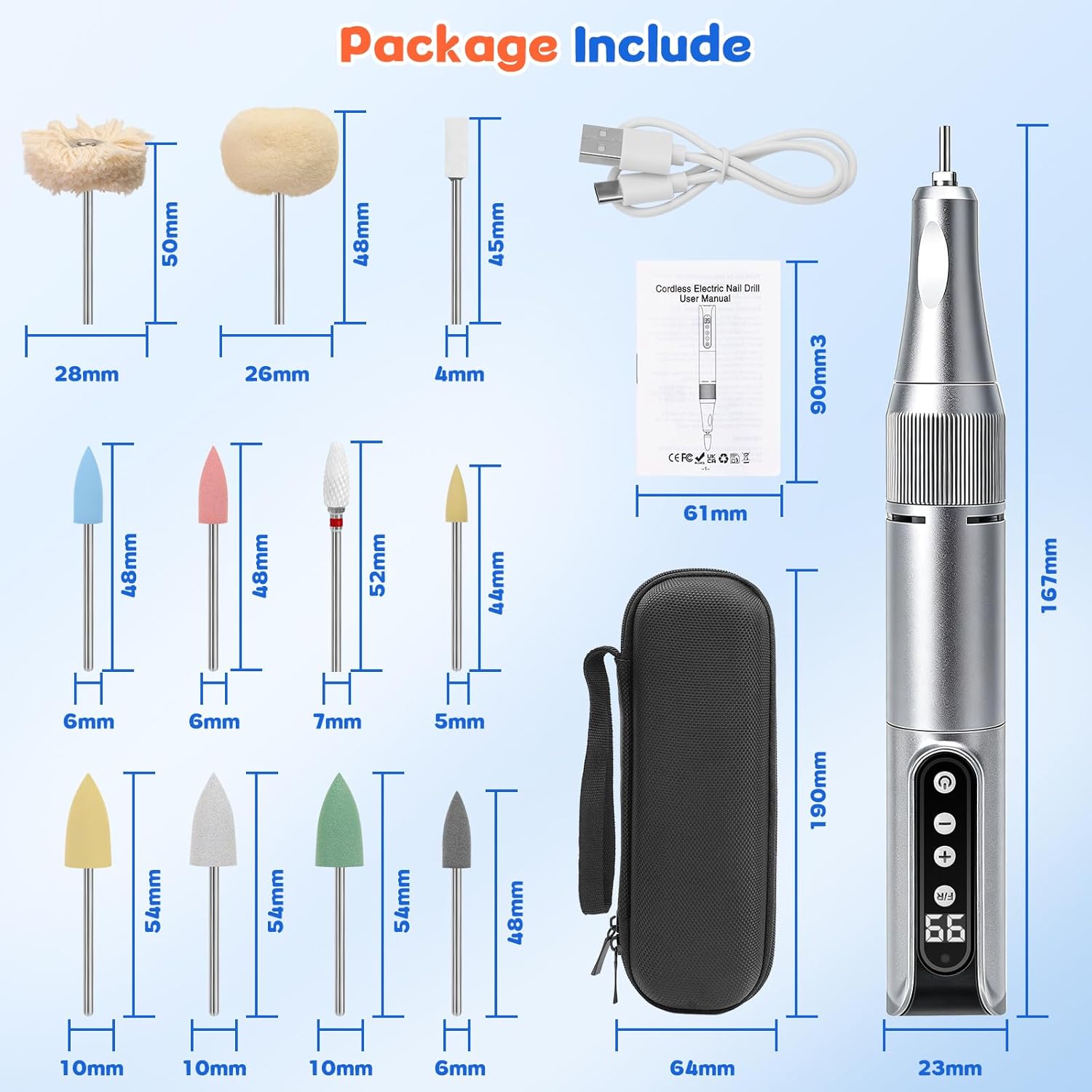 Cordless USB Polishing Machine,35000RPM Mini Polisher Kit with 11 Attachments for Gently Smooths Edges,After Repair Cleaning Creating,Removes Stains,Polishing Head Set with Instructions & Case