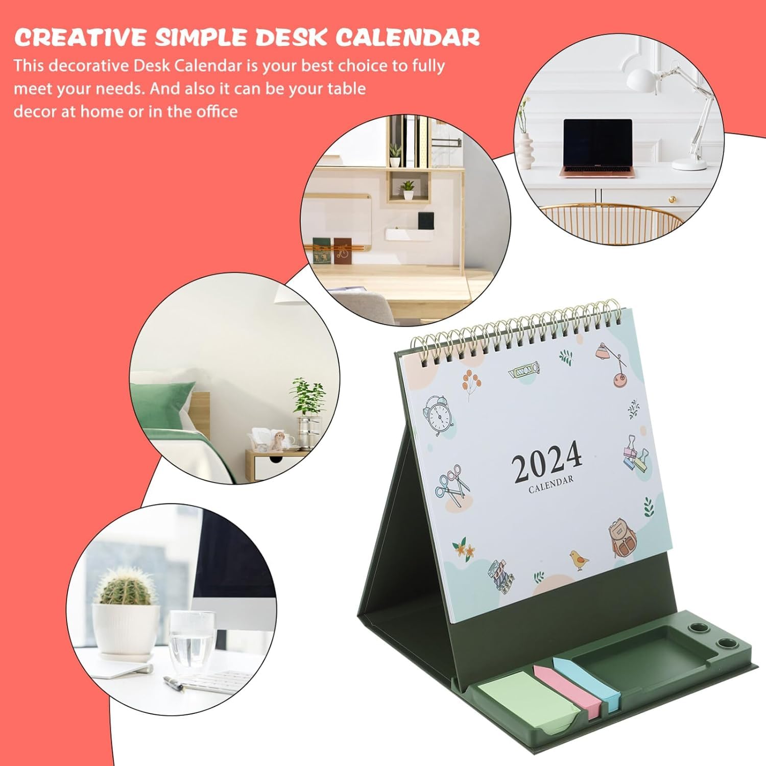 Großer Tischkalender 2024, 3D-Kalender, Schreibtischkalender 2023–2024 läuft von September 2023 bis Dezember 2024, stehender kleiner Kalender mit Haftnotizenhalter, Monatsplaner 2023–24