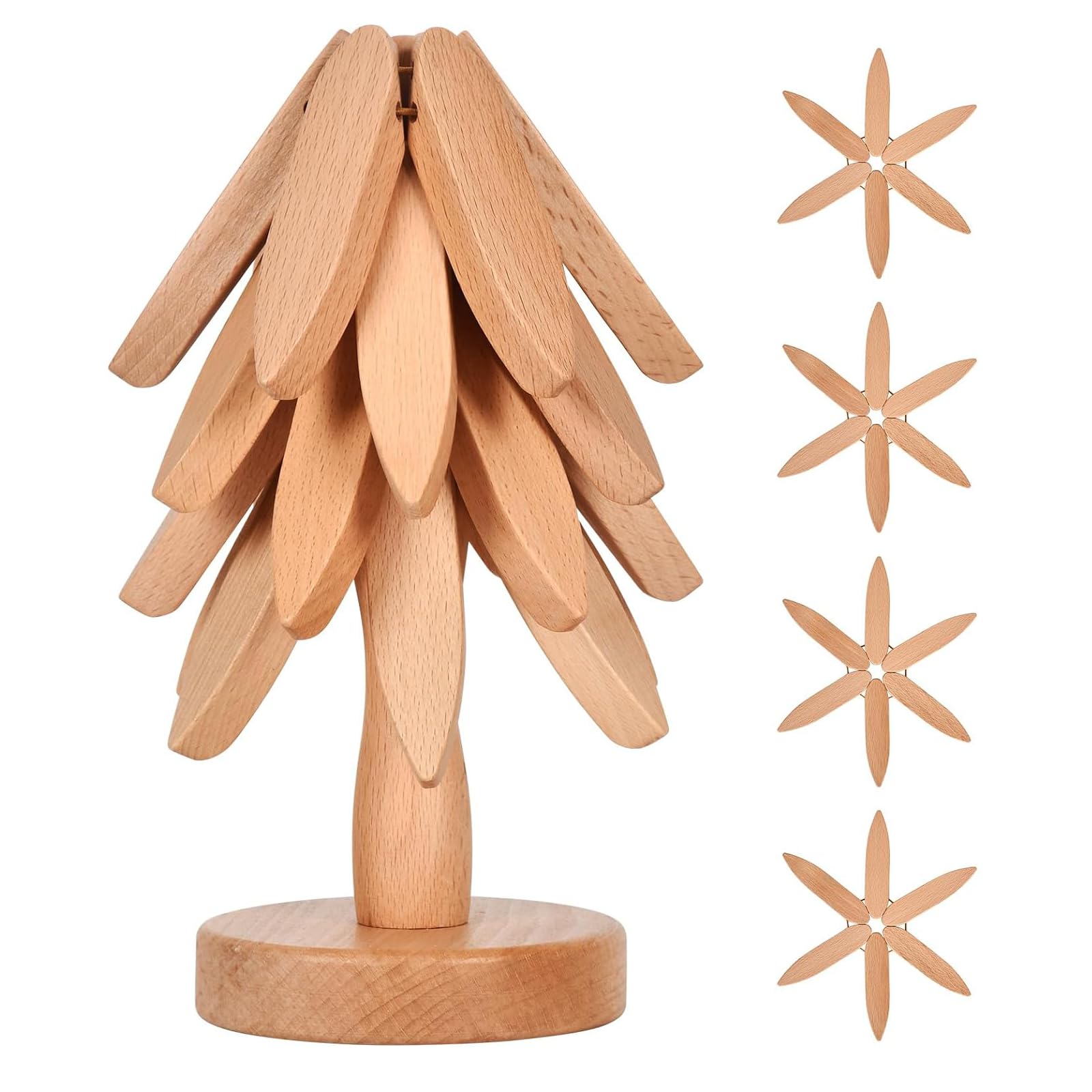 Wooden Trivets for Hot Dishes, Wooden Trivets Tree Shape Trivet Set, Creative Tree Shape Trivet Set, Wood Tree Coasters, Kitchen Accessories 4 Wooden Trivet, Trivets for Hot Pots and Pans (Yellow)