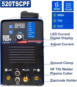Plasma Cutter TIG Welder With PULSE Stick Welder Machine 520TSCPF Plasma Cutter Welder Combo 200A TIG/ARC Welding 50A Air Plasma Cutting Dual Voltage 110/220V 1/2 Clean Cut Upgrade Digital Panel