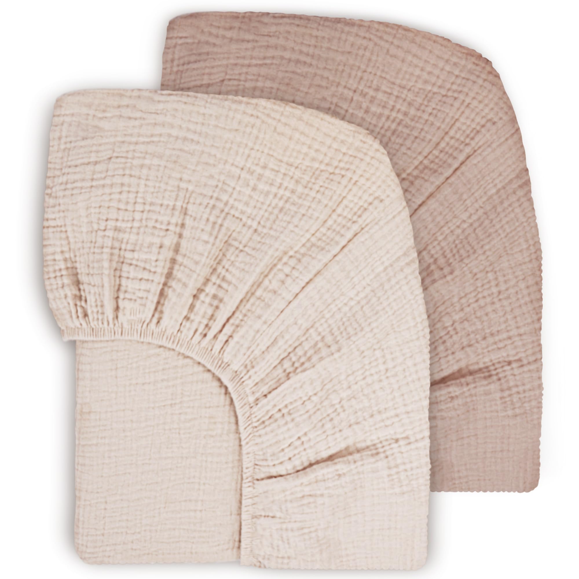 Susurration 100% Baumwolle Musselin-Spannbettlaken 2er Set Kinder Spannbettlaken,Baby-Bettlaken Reisebett Spannlaken Beistellbett Leintücher 60x120cm (Sand Korn)