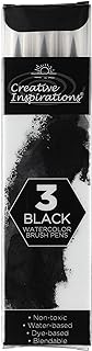 Creative Inspirations Watercolor Brush Pen Set - Water-Soluble Pens for Painting and Coloring - Set of 3 Black Brush Pens