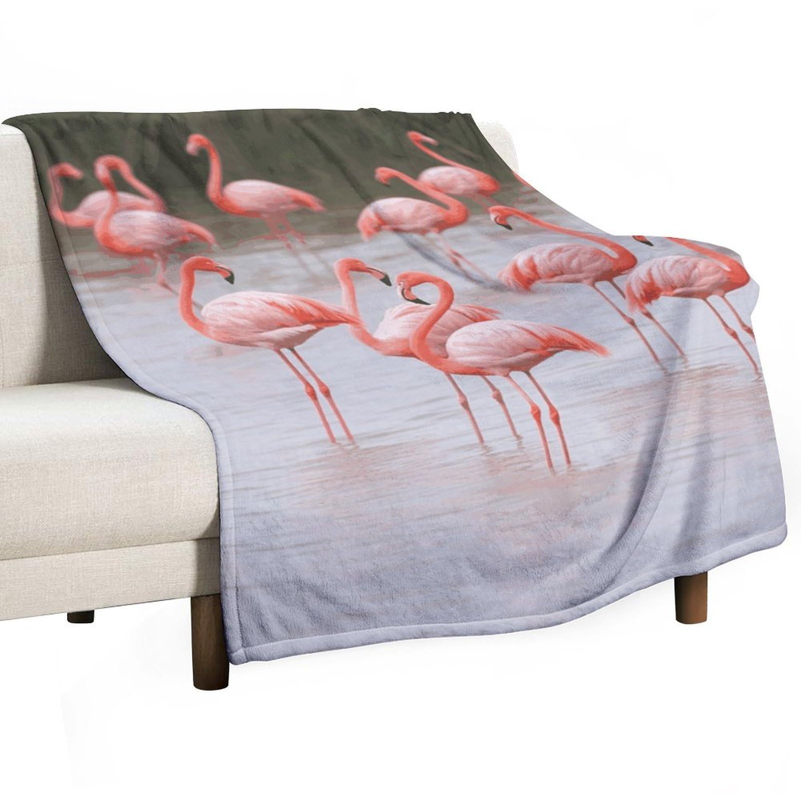 Couverture polaire légère contre le froid pour canapé et lit motif flamant rose