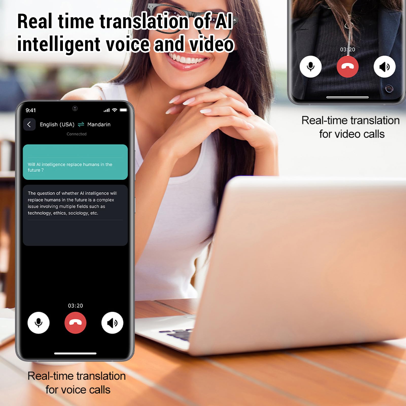 Smart AI Translator Glasses, Clear Blue Light Glasses for Woman Men, Simultaneous Interpretation Eyeglasses for 134 Languages, Real Time Translation, AI Smart Sunglasses for