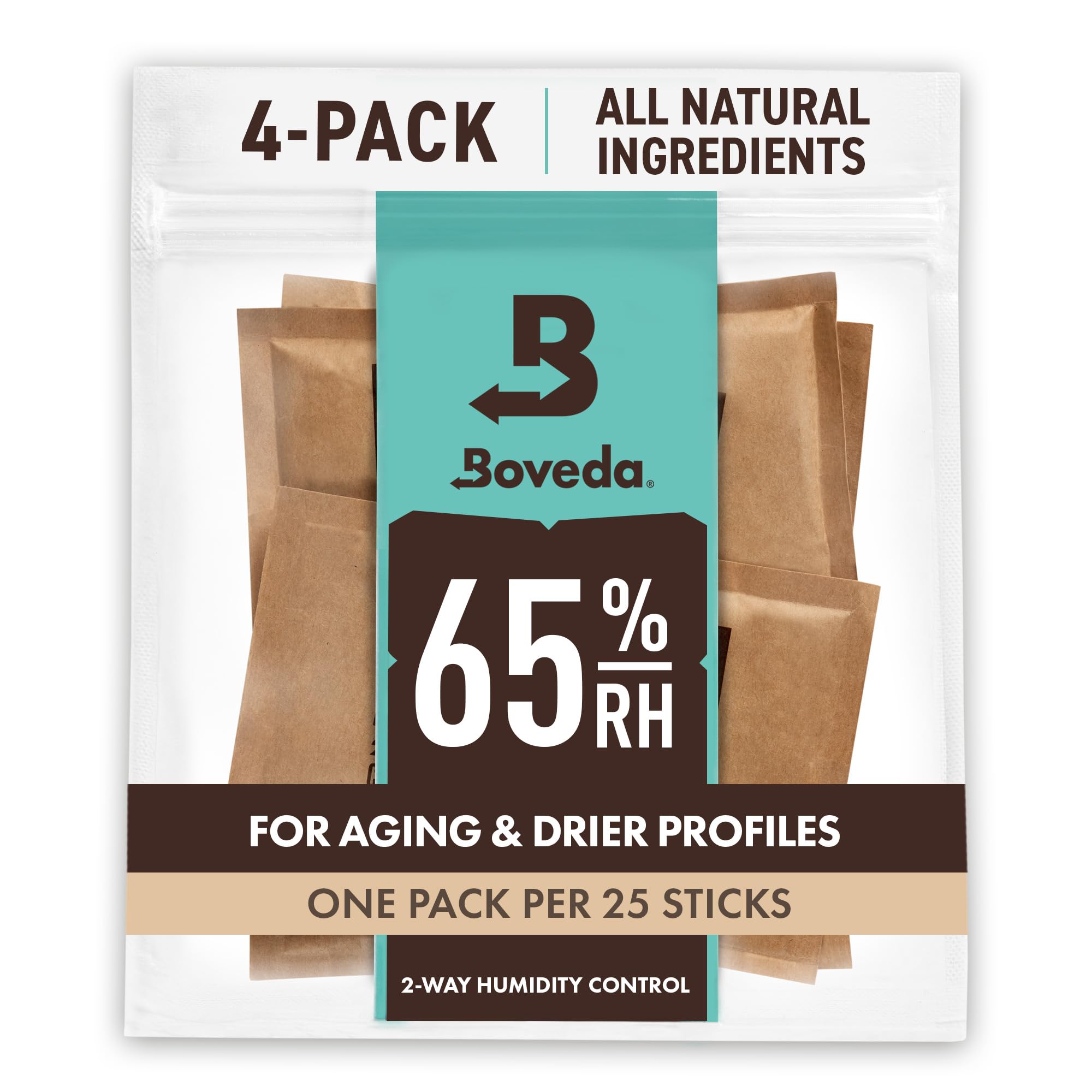 Boveda65% Two-Way Humidity Control Packs For Aging & Long-Term Storage in Plastic & Wood Containers – Size 60 – 4 Pack – Moisture Absorbers – Humidifier Packs – Hydration Packets in Resealable Bag
