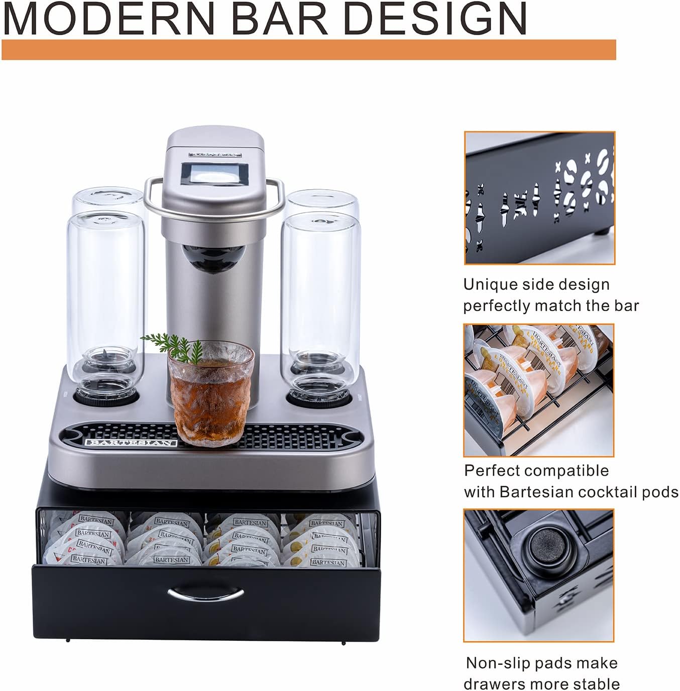 FlagShip for Bartesian Pod Holder Cocktail Pod Storage bartesian Capsule Organizer Bar Design And Cocktail Machine Stand Black Metal(40 Pods Capacity)