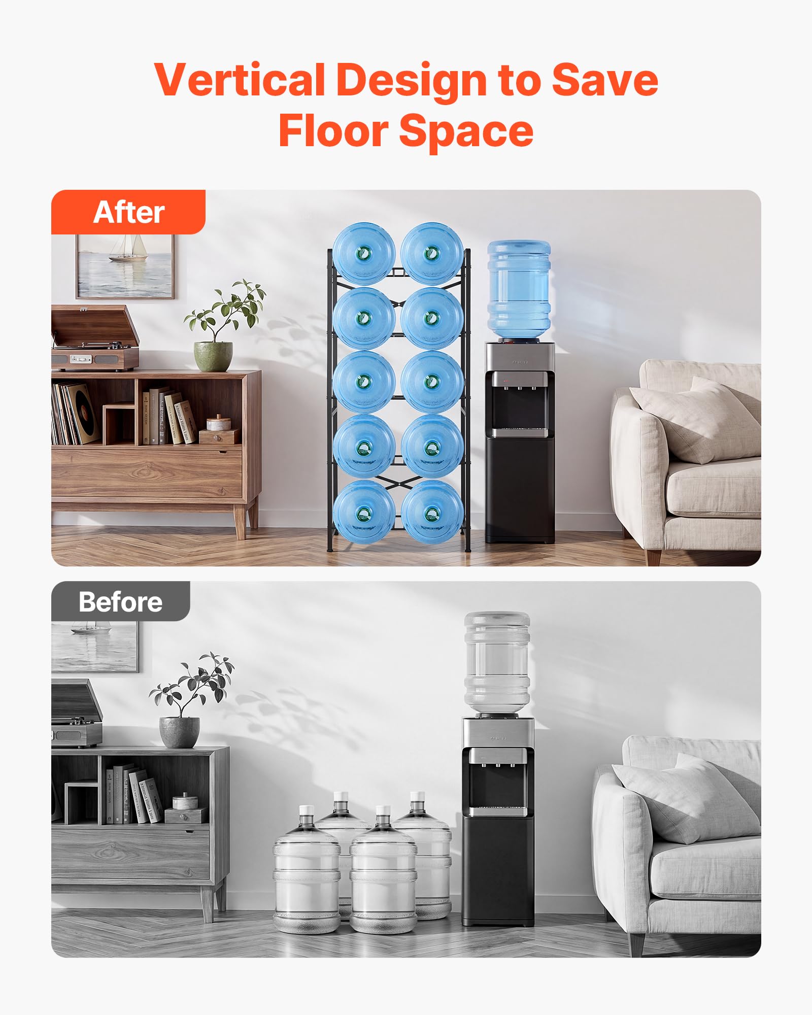 VEVOR Estante para Garrafas de Agua, Soporte para Botellas Grandes de Agua, Estantería Metálica de 5 Niveles para 10 Jarras de 11 L y 19 L, Organizador de Almacenamiento para Oficina Comedor Salón
