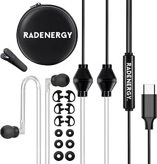 Airtube Headphones, EMF Free Earbuds, Air Tube Headphones with Zipper Bags, 3D Sound, Microphone Volume Control, for Work Meetings, Sleep, Gym, High Audio Quality Devices (USB-C)