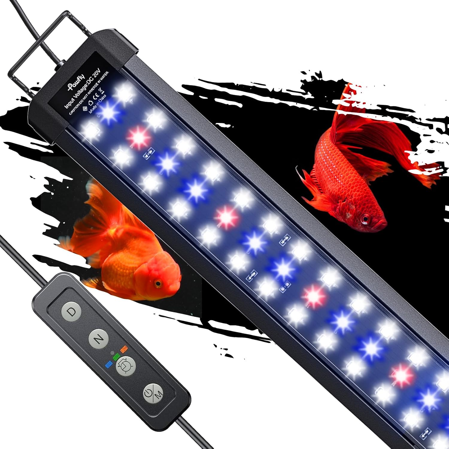 Pawfly 21W Aquarium LED Light for 30 to 36 Inch Extendable Fish Tank Light with Full Spectrum Brilliant White Blue Red Lights with Daytime & Night Modes Timer Auto On/Off Adjustable Brightness