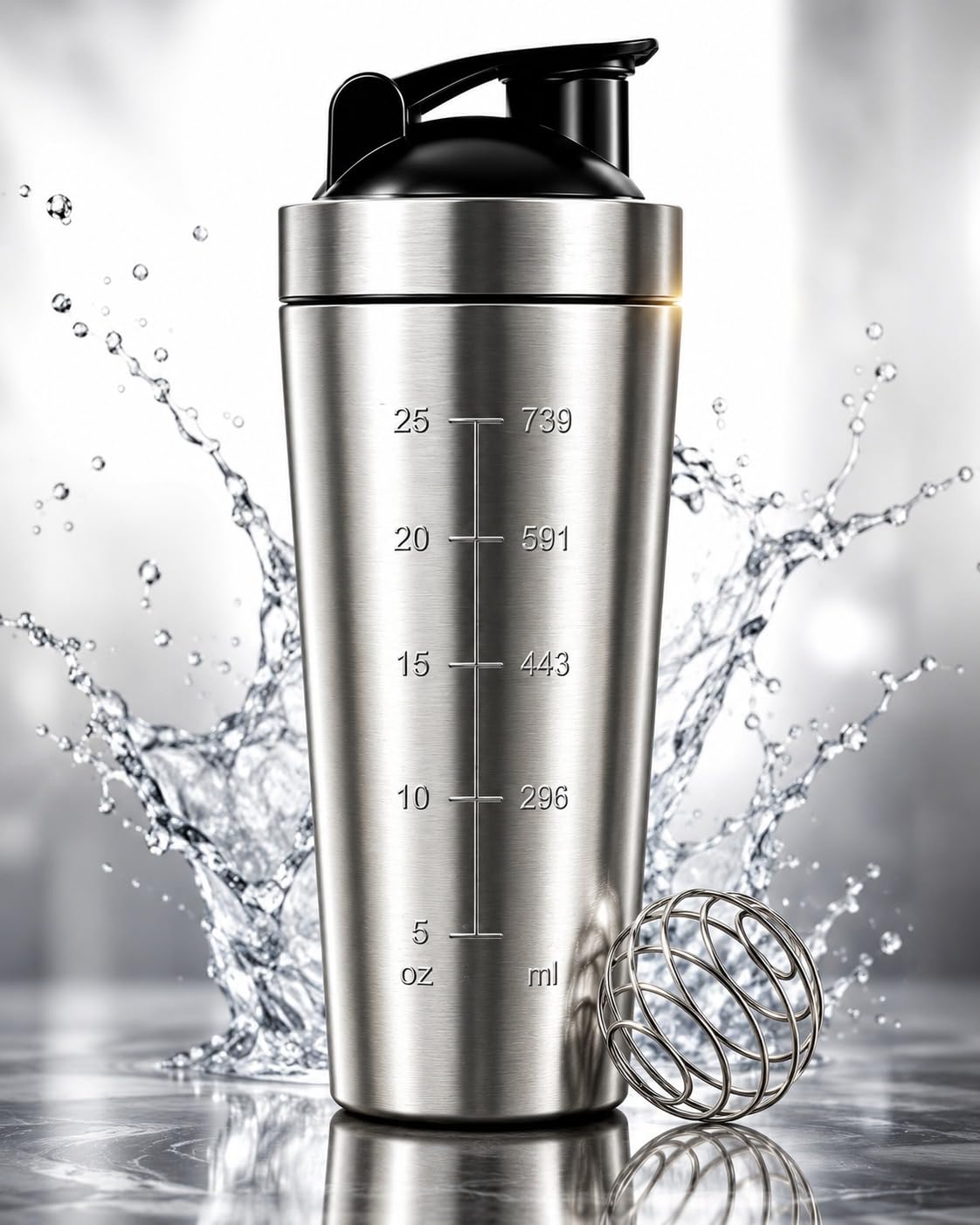 LAM Stainless Steel Protein Shaker Gym Bottle - 750ml | Silver | Leakproof Design with Knob - Ideal for Pre-Post Workout Hydration (Silver Shaker)-image-5