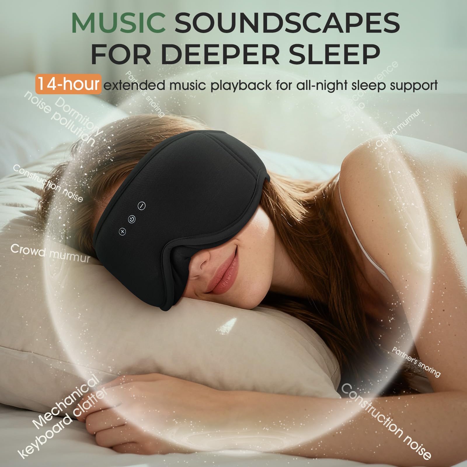 MUSICOZY Máscara de dormir con auriculares Bamboo Black MI