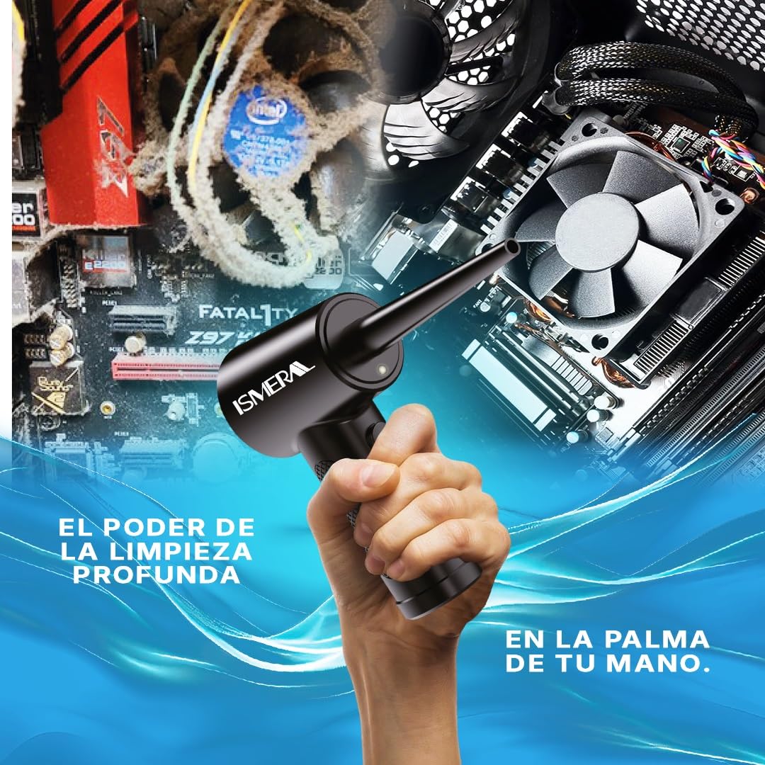 SÚPER Soplador de Aire Potente ISMERAL® + Accesorios | Bateria 6000mAh | soplador electrico de 100000RPM | Aire Comprimido Limpieza pc | Soplador Aire | Pistola aire comprimido y limpiador pc