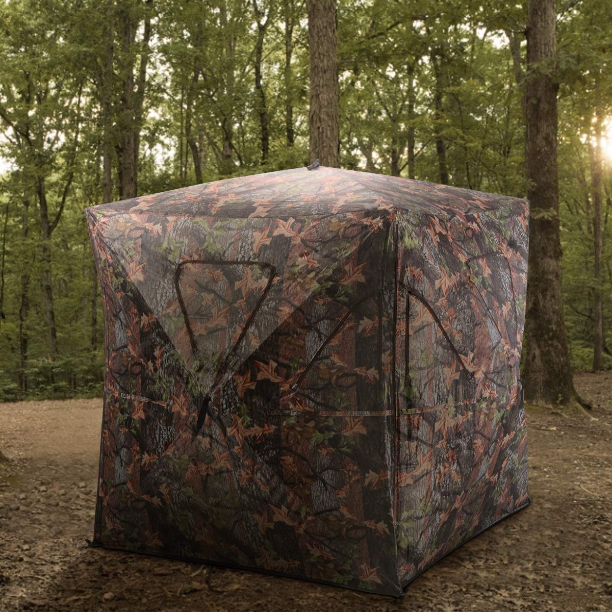 GYMAX Tenda da Caccia Portatile per 3 Persone, con Visione a 360°, Finestra, Picchetti per Il Terreno, Lacci, per Campeggio a Caccia di Cervi e Tacchini