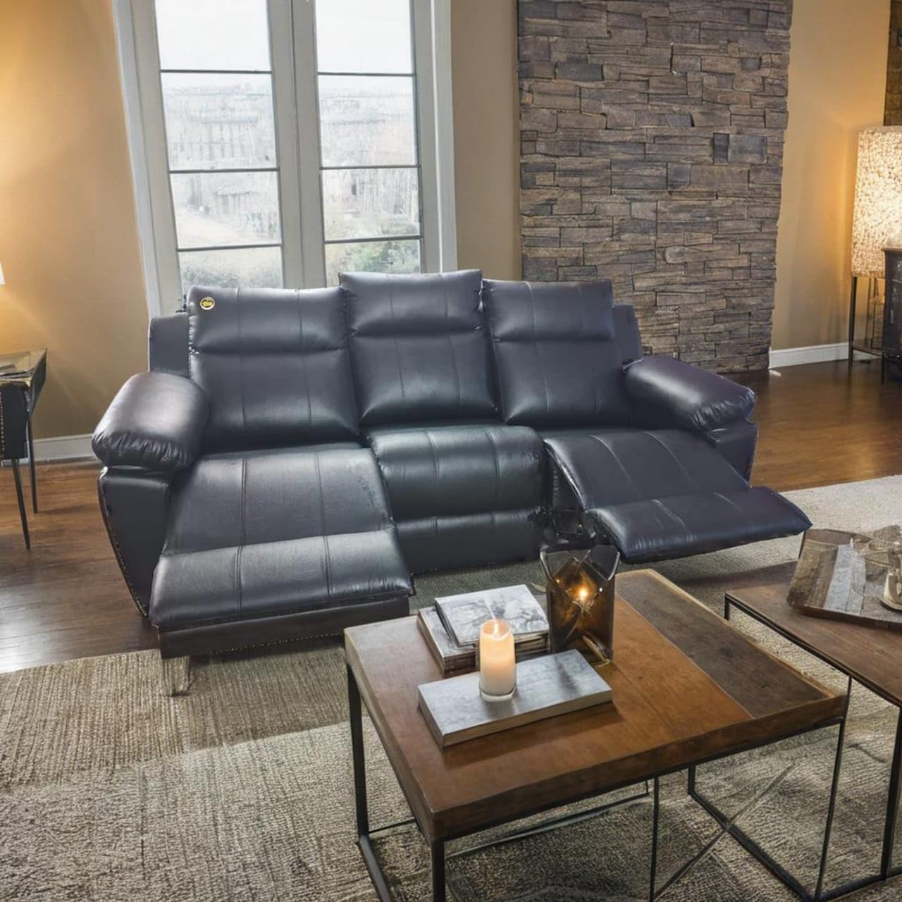 Taxzek Black Color 3-Seater Leather Recliner Sofa, Modern Living Room Couch, Manual Recliner-image-30
