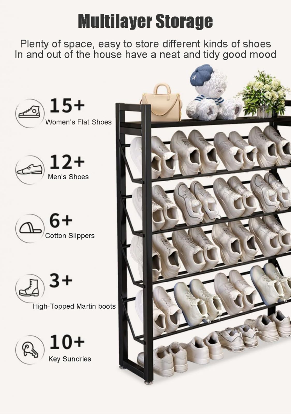 Mehrstöckige schlanke Schuhaufbewahrung – schmales verstellbares Regal für platzsparenden Schuhschrank, Präzisionsmesh-Design für optimale Luftzirkulation und Sichtbarkeit.