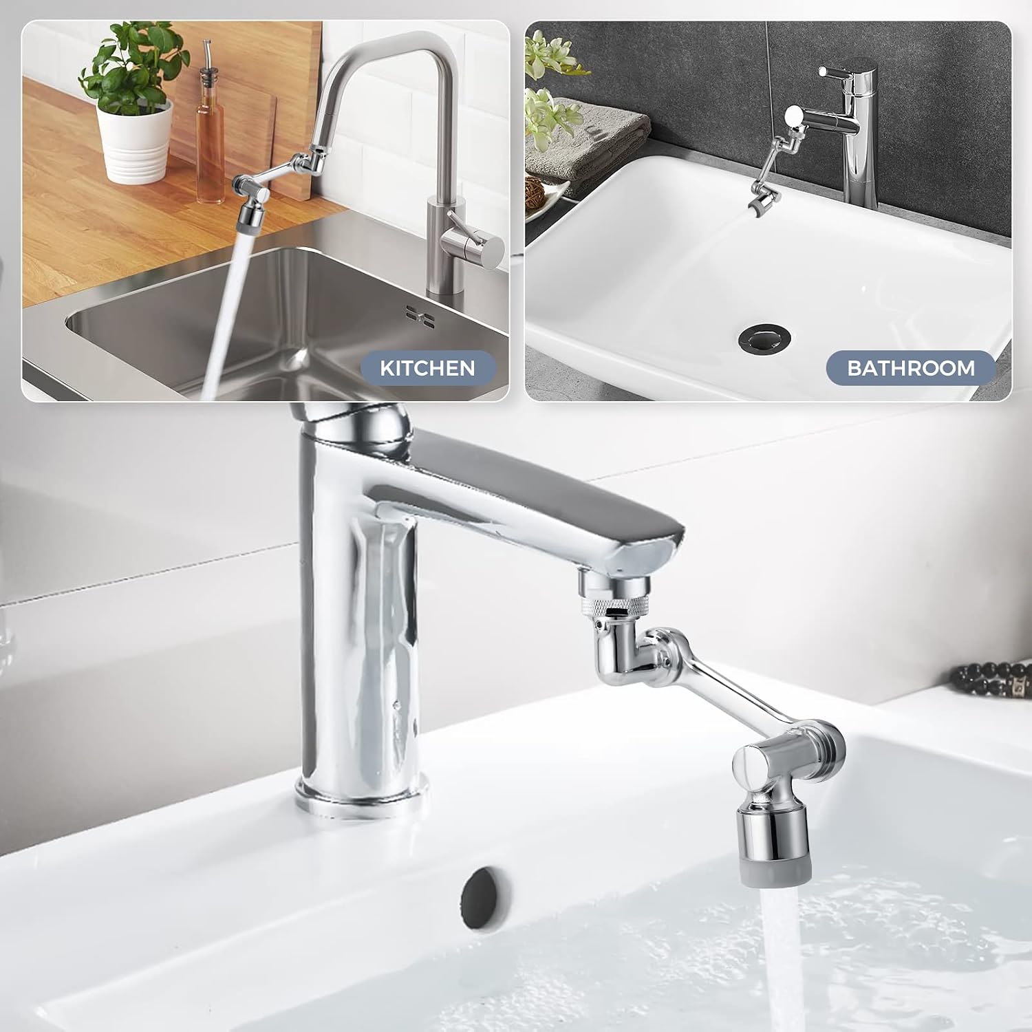 Faucet Extender for Bathroom Sink with 2 Water Outlet Modes, Universal 1080° Rotating Robotic Arm Faucet Aerator, Brass Sink Faucet Attachment, for Kitchen & Bath Faucet Parts Replacement