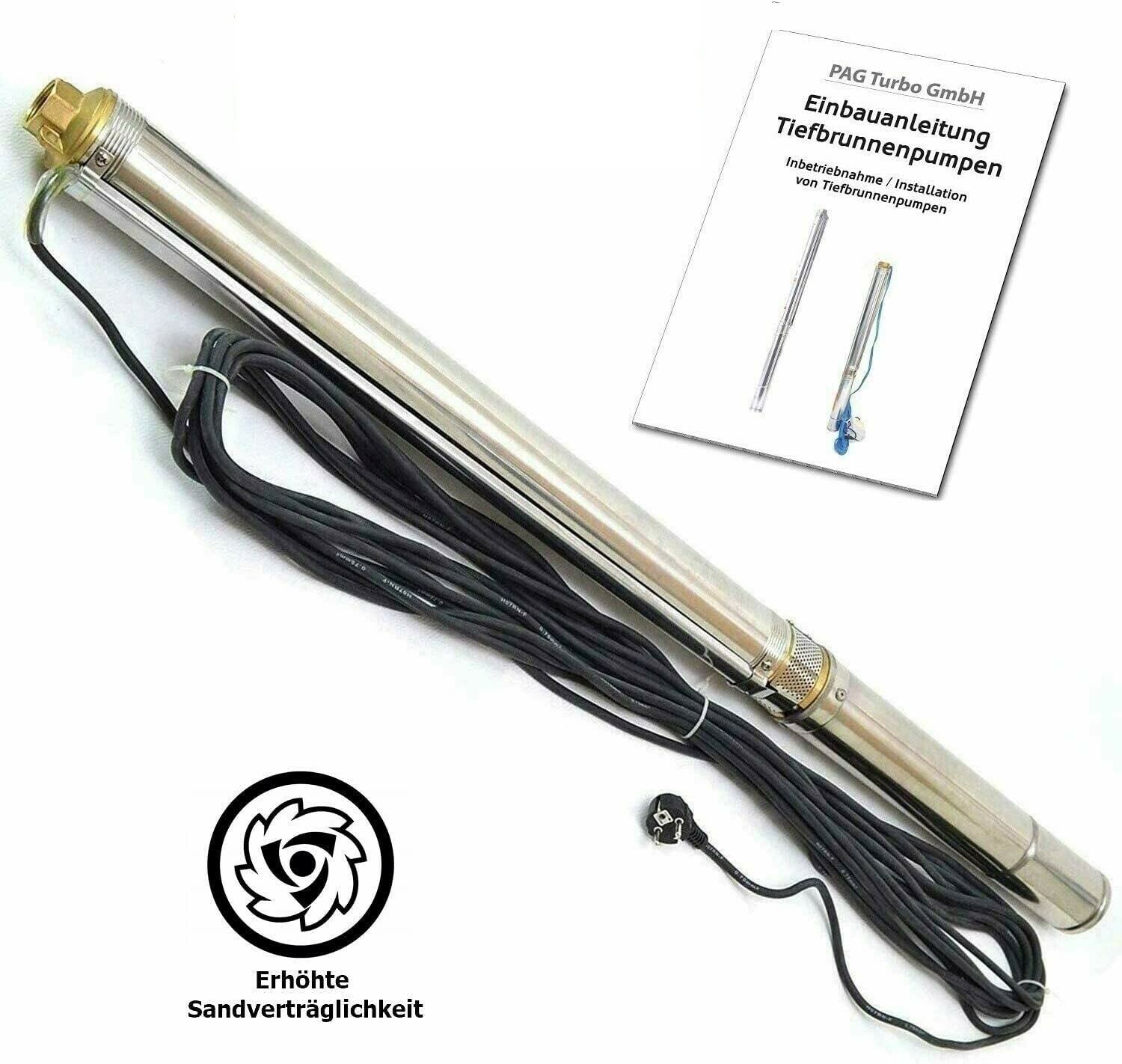 Hochwertige 3" TI15 Tiefbrunnenpumpe 2700l/h 6,1bar Sandverträglich bis 5%