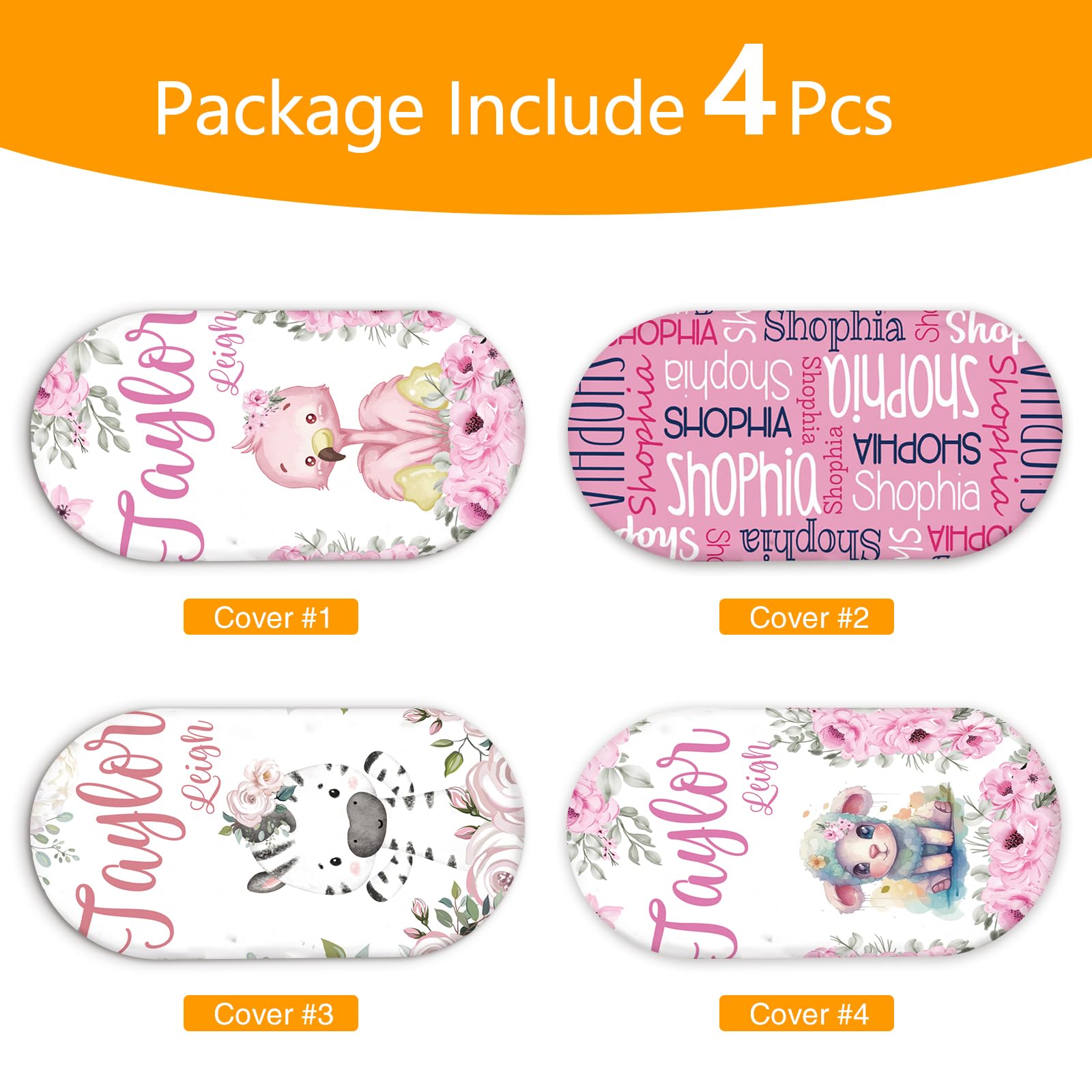 Duckbe Custom Baby Bassinet Sheets - Stretchy Ultra Soft Fitted Bassinet Sheet Set 4 Pack with Personalized Name - Universal Fit for Rectangle, Oval, Hourglass Bassinet Mattress/Pad Style18