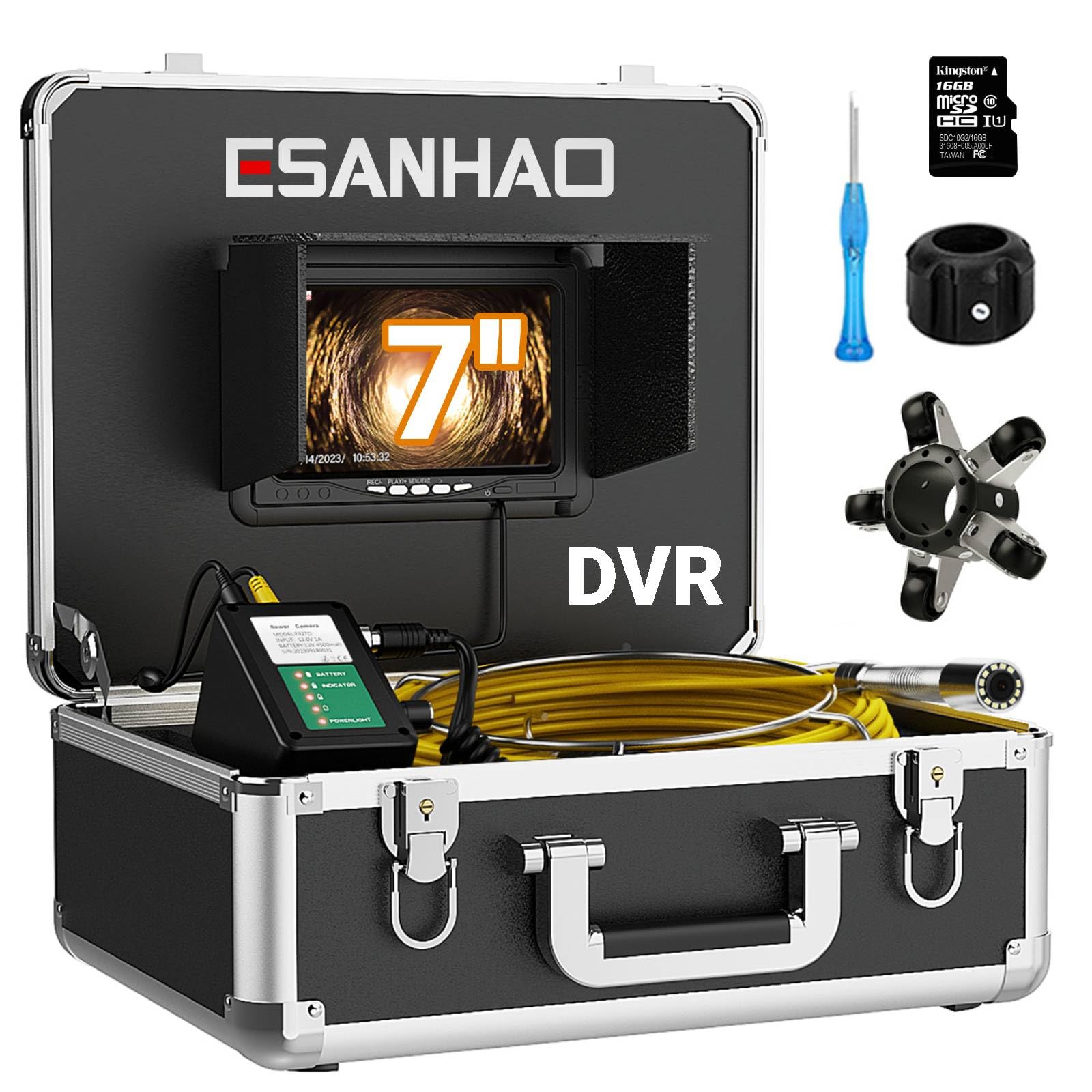 ESANHAO Telecamera Ispezione Tubi 30 Metri 7" Monitor Dvr Registrazione Video Telecamera Endoscopica, Ip68 Scarico Fognario Conduttura Sistema Endoscopio Industriale Con 12PCS Luci LED