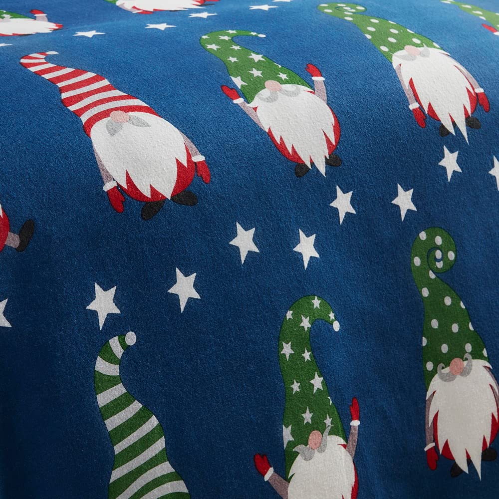 Fusion Set copripiumino natalizio Gnome per Natale, 100% cotone spazzolato,2 pezzi, per letto singolo, colore blu navy GFCNY11PZU