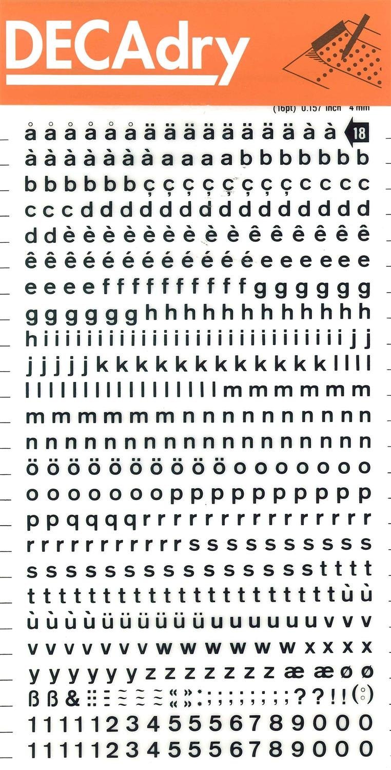 DECADRY Lot de 3 Lettres Transferts (1 Feuille) DD18F 4 mm Noir