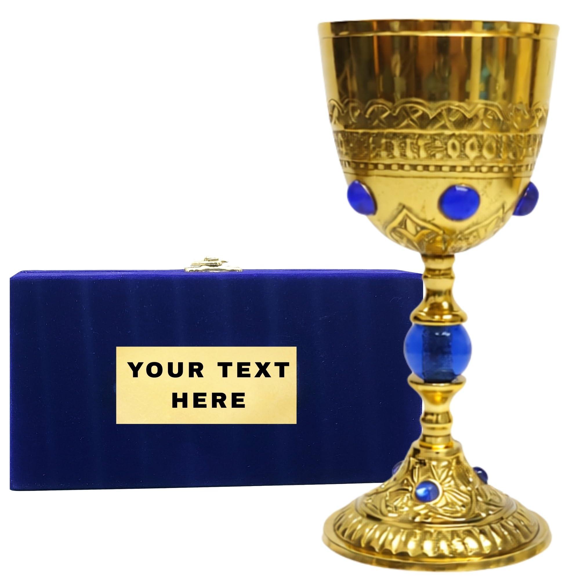 REPLICARTZ Gold Embossed Chalice Goblet – Medieval-Style Brass Cup for Ceremonial Use, Wine, Altar, and Religious Décor – 250 ml Full Size Vintage Goblet with Velvet Box