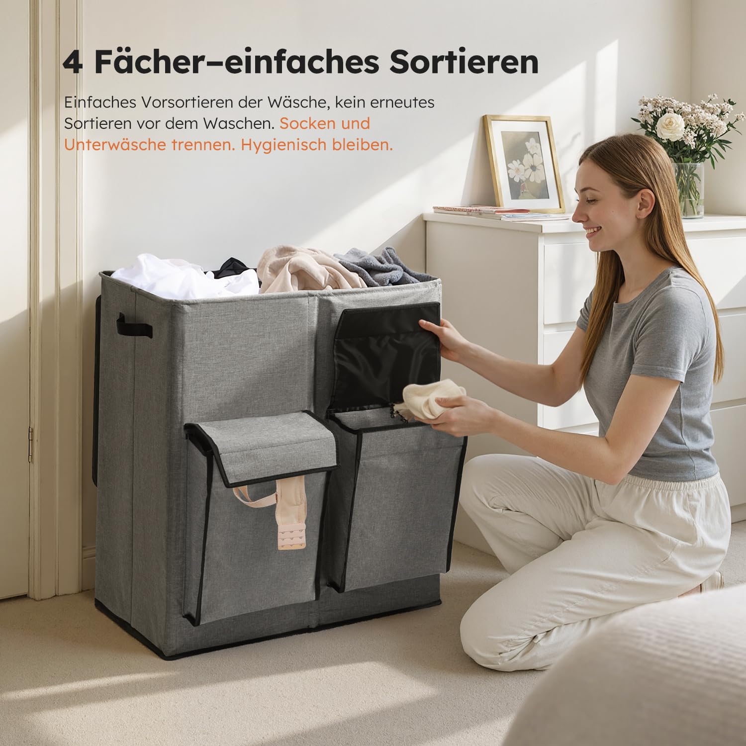 SOLEDI 180L Wäschekorb mit Deckel, Wäschesammler 2 Fächer mit 2 Seitentaschen, Laundr Baskets mit 2 Wäschesack, Wäschesortierer Groß XXXL für Badezimmer, Schlafzimmer, Waschküche